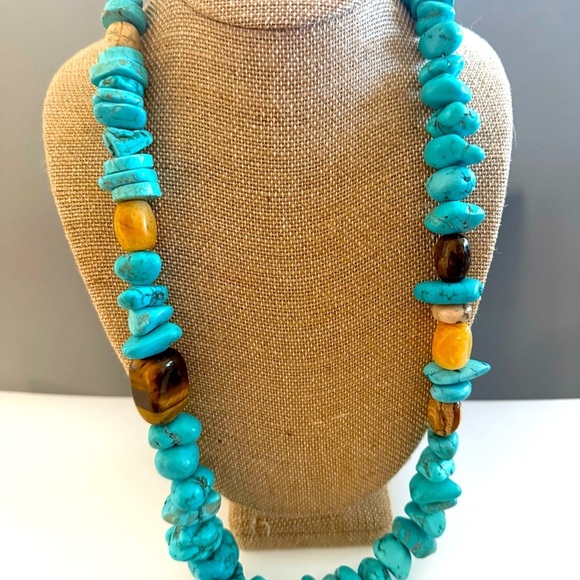 Natural Turquoise Nugget Tiger Eye 30 inch Necklace 🔥 Southwestern - Picture 4 of 4